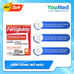 Viên uống bổ máu Vitabiotics Feroglobin B12 hỗ trợ tăng sức đề kháng (Hộp 30 viên)